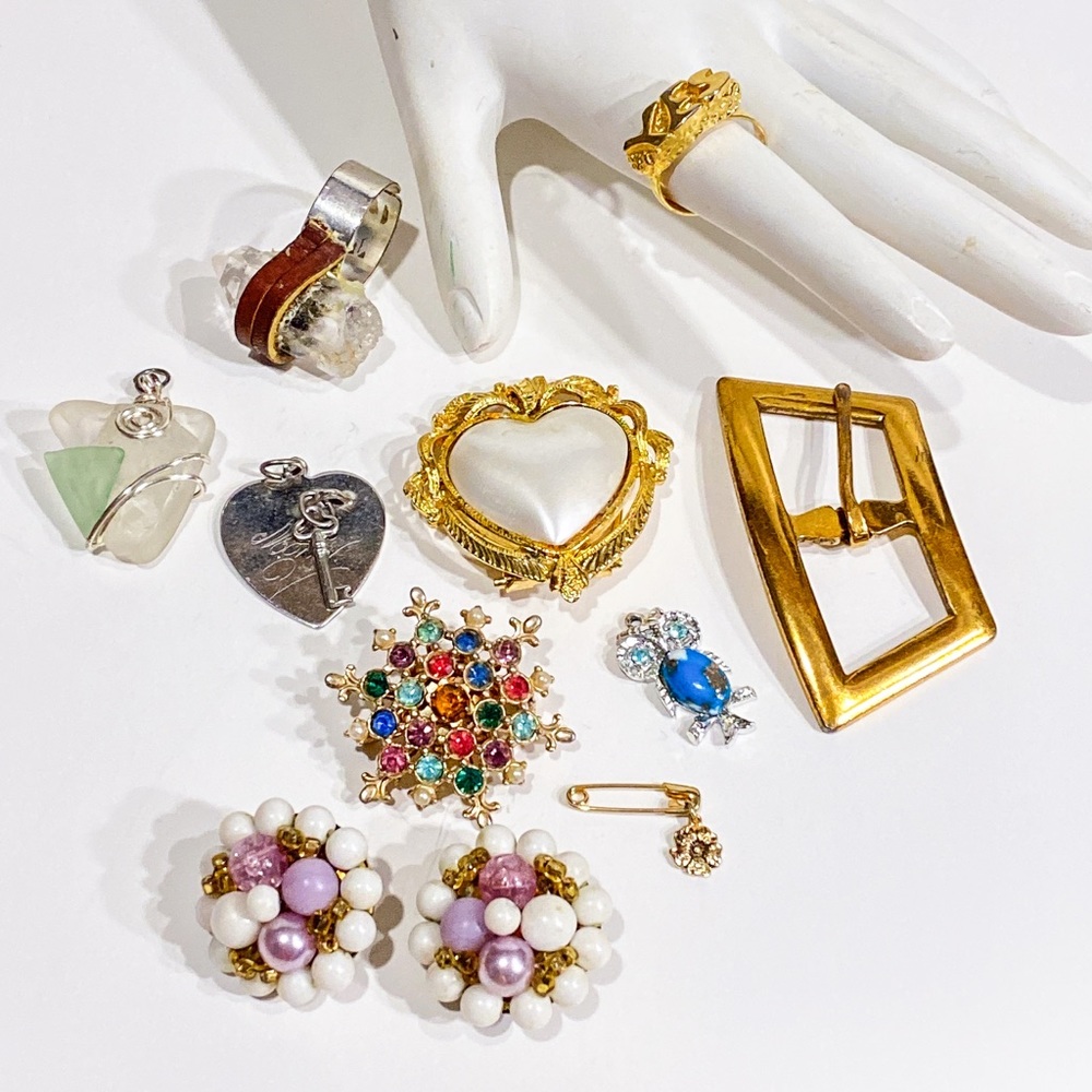 Vintage lot of jewelry Crystal ring pin earrings